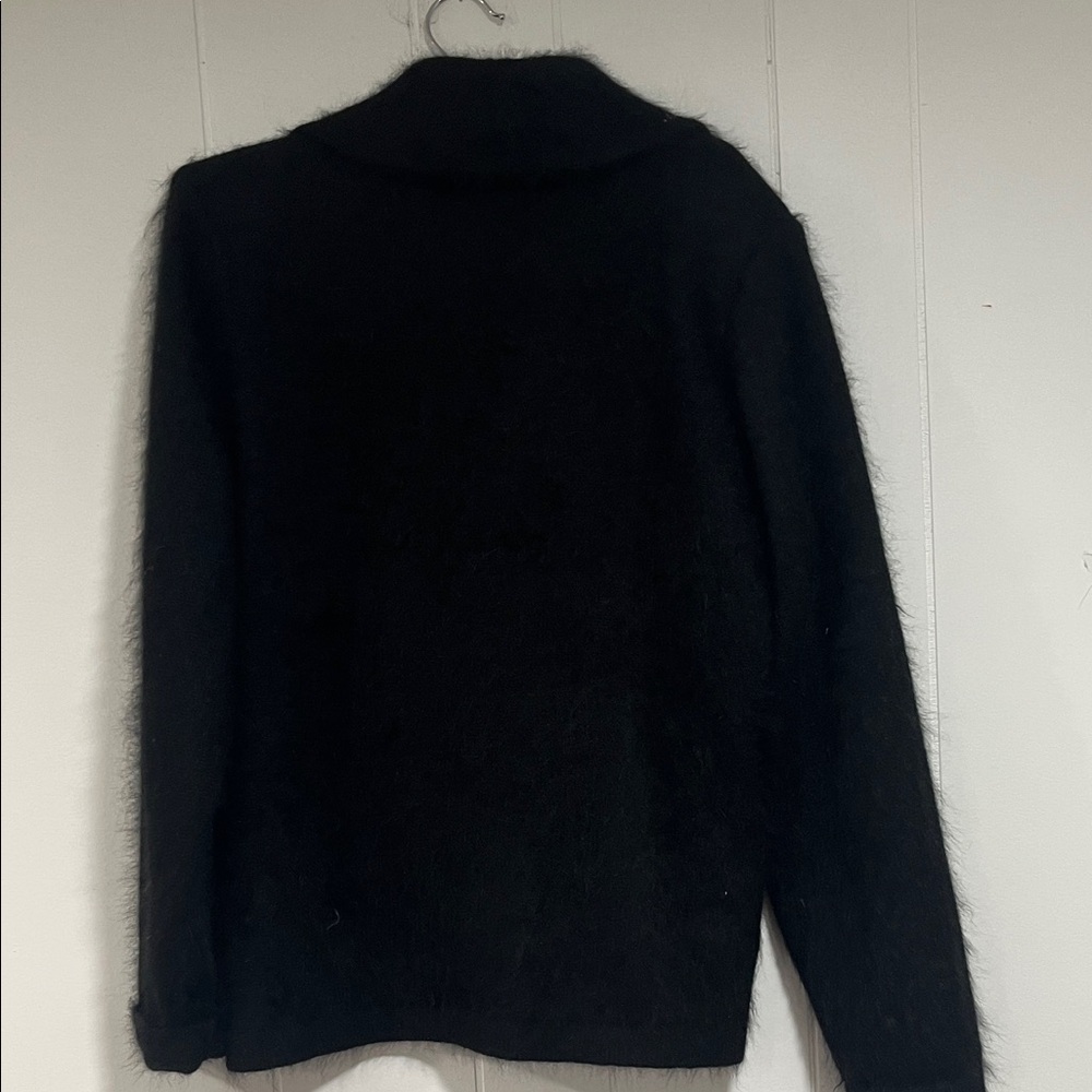 Vintage Venesha Angora Fuzzy Black Coat Rhinestones On Collar View 3